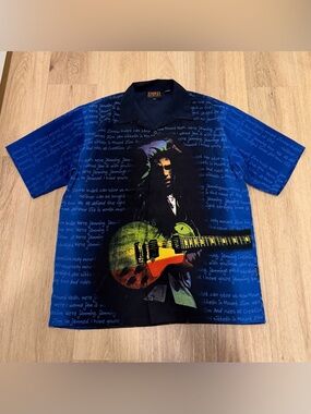 VTG Bob Marley DragonFly All Over Print Button-Up Blue Shirt size XL